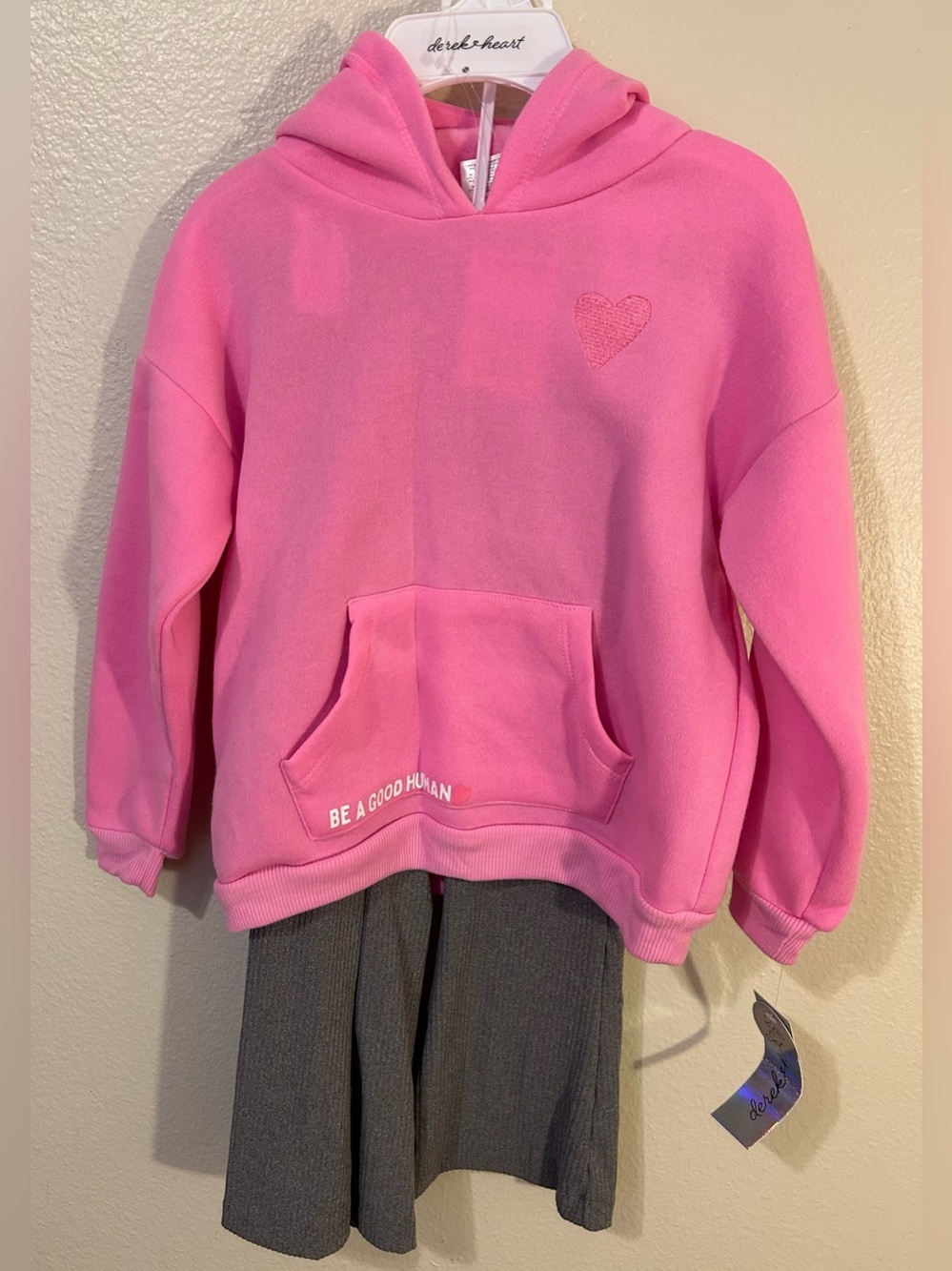 Derek Heart Pink & Gray Hoodie & Pant Set Girls Size 4 NWT